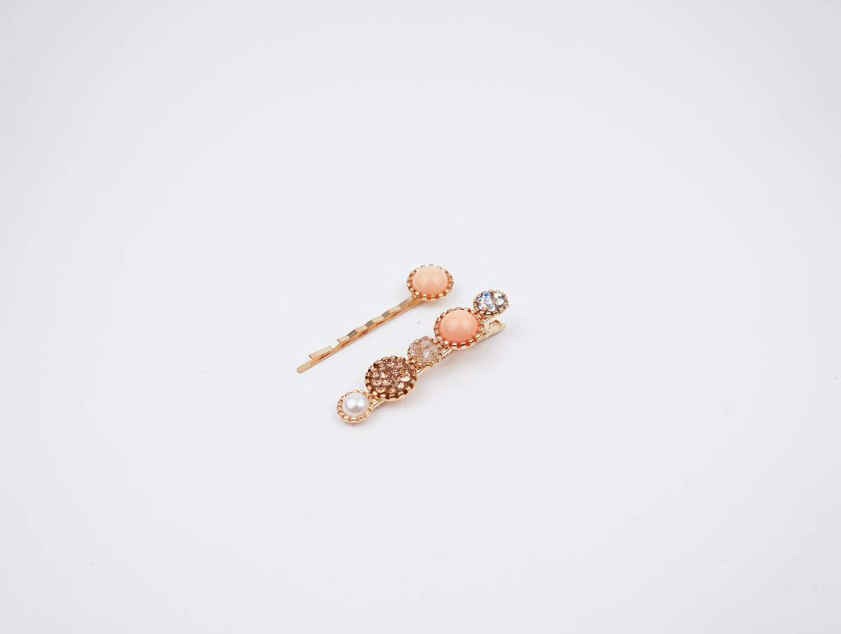 pink crystal flower with pearl style tiny hairclips