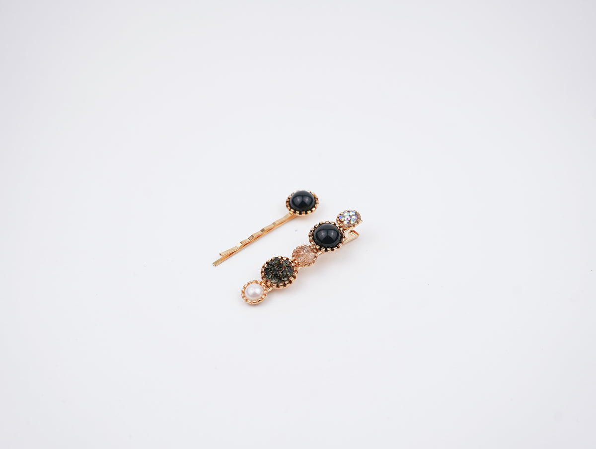 black flower crystal and pearl style tiny hairclips