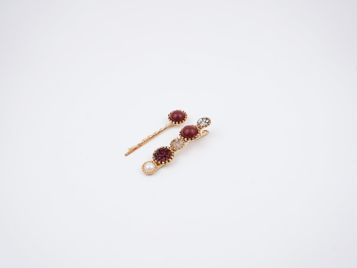 red flower crystal and pearl style tiny  hairclips