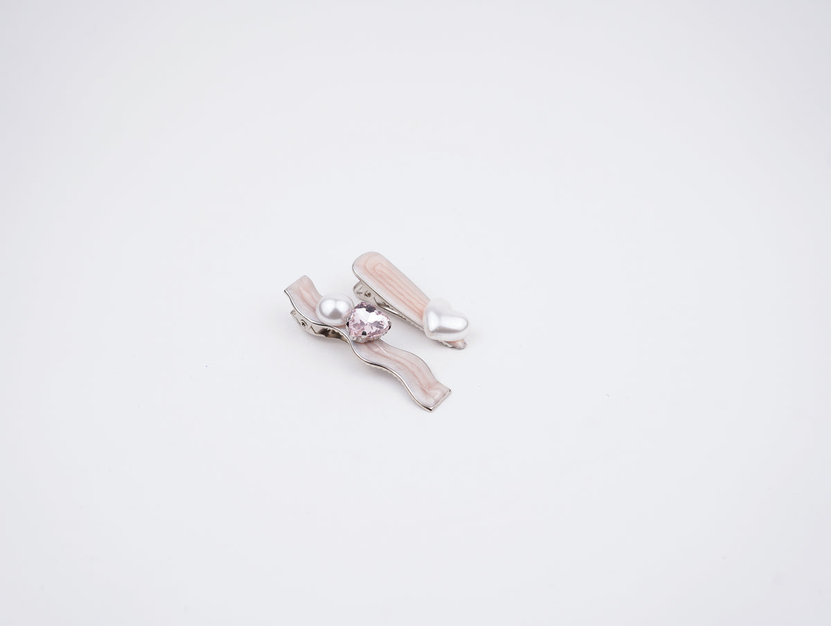 pink heart and pearl style tiny hairclips