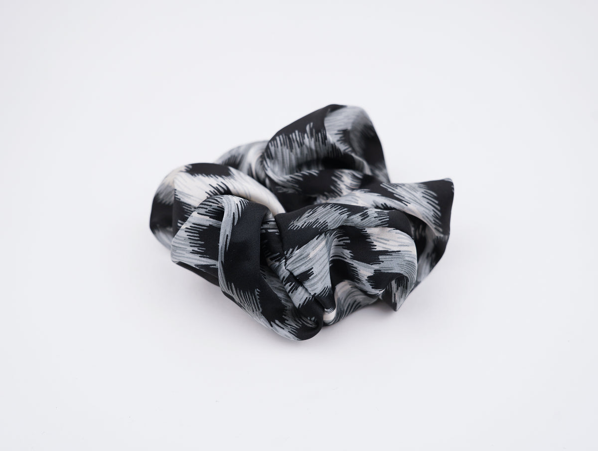 tie-dyed hair tie, sky white , navy blue, dark grey and black