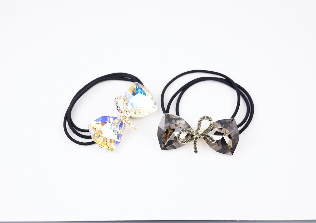 modern bows crystal hair tie , white and black