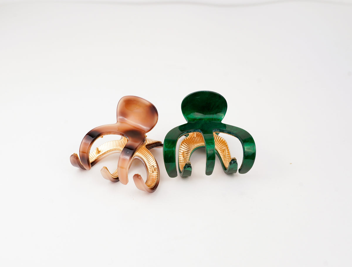 classic brown and emerald green Vaillante hairclips