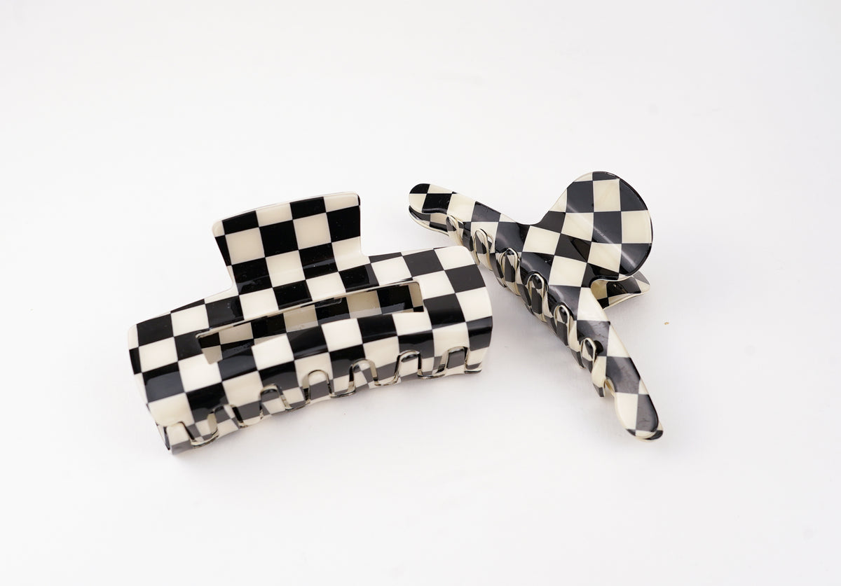 white and black design hairclips